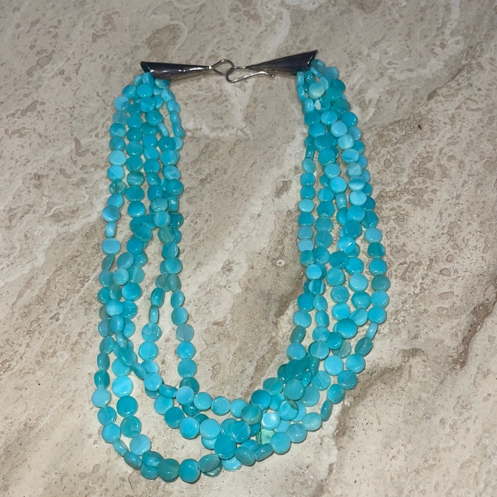 5 strand blue Opal and sterling necklace